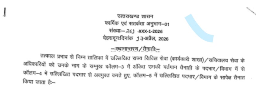 उत्तराखंड में प्रशासनिक स्तर पर आईएएस और पीसीएस अधिकारियों के बड़े तबादले