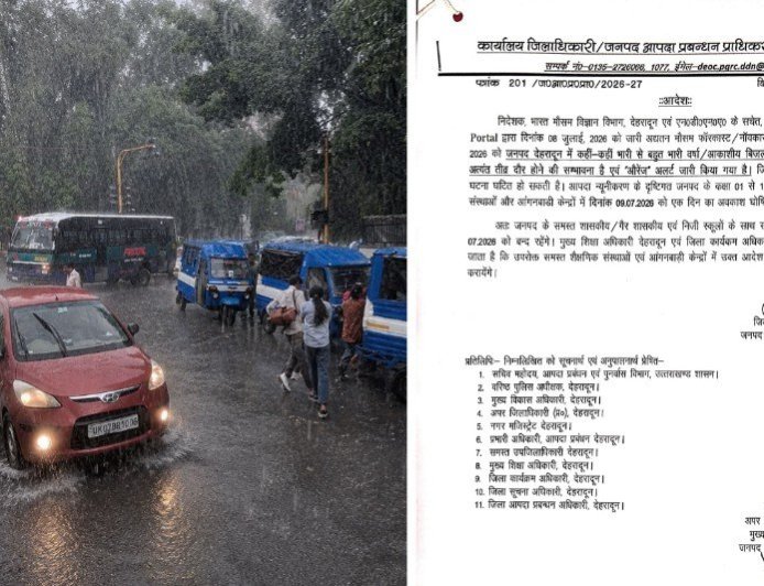 उत्तराखंड में दो दिन भारी बारिश की चेतावनी, देहरादून के स्कूल रहेंगे बंद