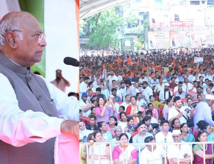 कांग्रेस अध्यक्ष खड़गे ने विजय शंखनाद रैली में केंद्र-राज्य सरकारों पर किया तीखा वार