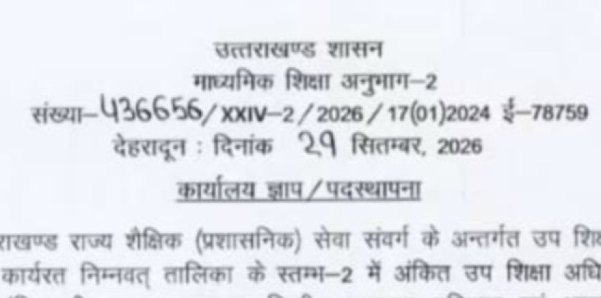 उप शिक्षा अधिकारियों की नई तैनाती, स्थानांतरण आदेश जारी