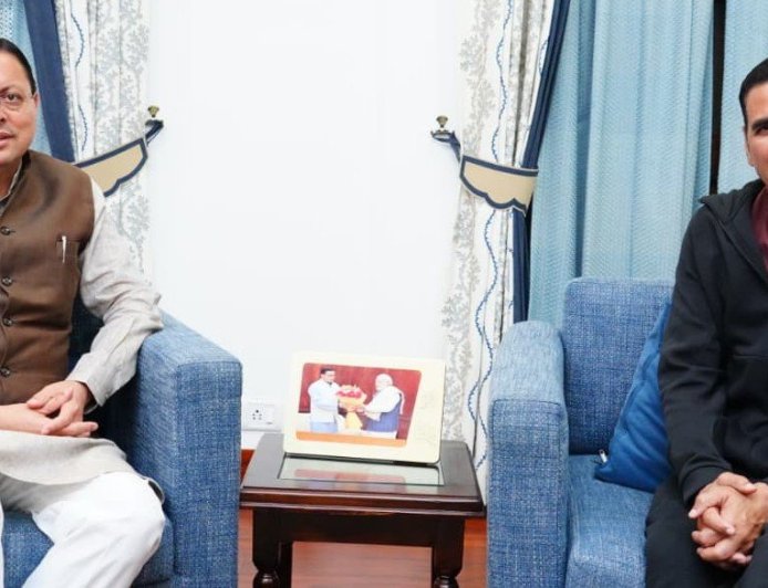 Uttarakhand:-मुख्यमंत्री पुष्कर धामी से प्रसिद्ध फिल्म अभिनेता अक्षय कुमार ने की शिष्टाचार भेंट